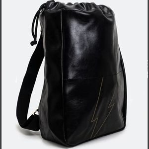Carolina Herrera NY Bad Boy Lighting Bolt Black Faux Leather Drawstring Backpack